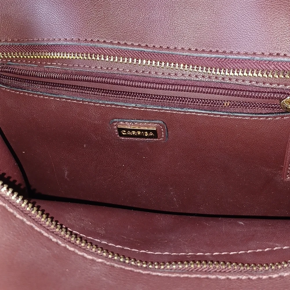 Carpisa Italian handbag, Burgundy, black, tan